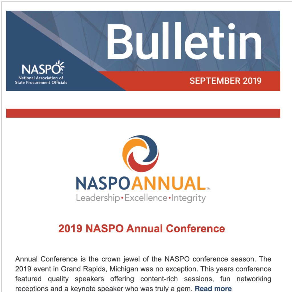 Annual Conference is the crown jewel of the NASPO conference season. The 2019 event in Grand Rapids, Michigan was no exception. This year's conference featured quality speakers offering content-rich sessions, fun networking receptions and a keynote speaker who was truly a gem.