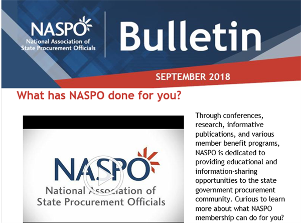 Through conferences, research, informative publications, and various member benefit programs, NASPO is dedicated to providing educational and information sharing opportunities to the state government procurement community. Curious to learn more about what NASPO membership can do for you? Don't take our word for it - check out this new video which features some of our members discussing the benefits of their NASPO memberships!