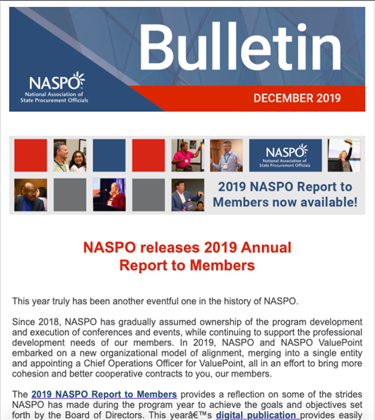 This year truly has been another eventful one in the history of NASPO.
 Since 2018, NASPO has gradually assumed ownership of the program development and execution of conferences and events, while continuing to support the professional development needs of our members.