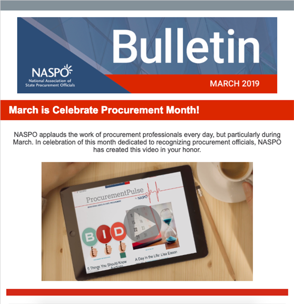 NASPO applauds the work of procurement professionals every day, but particularly during March. In celebration of this month dedicated to recognizing procurement officials, NASPO has created this video in your honor.